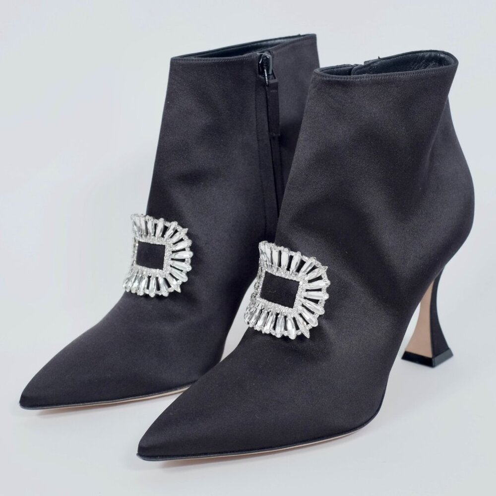 Manolo Blahnik Cantita 90 Crystal Buckle shoes boots booties 39.5 US 9.5 black